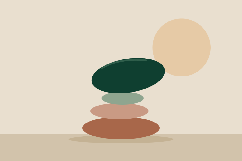 Ilustração de pedras empilhadas com uma pedra grande demais no topo